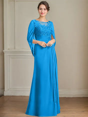 A-Line/Princess Scoop Floor-Length Mother of the Bride Dresses with Pleated & Sequins