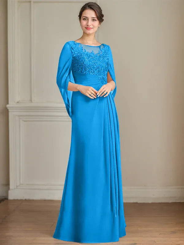 Princess Scoop Floor-Length Mother of the Bride Dresses with Pleated & Sequins