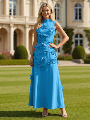 3D Floral High Neck Sleeveless Maxi Dress