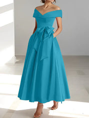 Robe de mère de la mariée coupe A-Line/Princesse, épaules dénudées, sans manches, longueur cheville, avec poches 