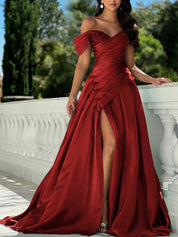Off-the-Shoulder Asymmetrical Sequin Bodice Prom Dress with Slit