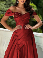Off-the-Shoulder Asymmetrical Sequin Bodice Prom Dress with Slit