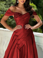 Off-the-Shoulder Asymmetrical Sequin Bodice Prom Dress with Slit