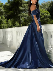 Off-the-Shoulder Asymmetrical Sequin Bodice Prom Dress with Slit