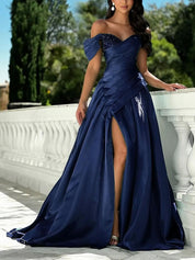Off-the-Shoulder Asymmetrical Sequin Bodice Prom Dress with Slit