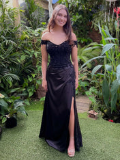 Off The Shoulder Mermaid Lace Long Prom Dress with Slit