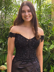 Off The Shoulder Mermaid Lace Long Prom Dress with Slit