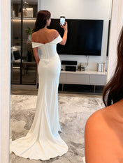 Off The Shoulder Mermaid Satin Long Corset Prom Dress with Beading
