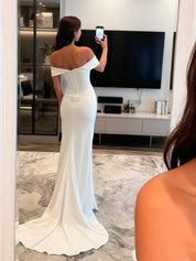 Off The Shoulder Mermaid Satin Long Corset Prom Dress with Beading