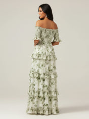 Off The Shoulder Printed Floral Maxi Dress With Slit