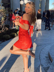 Off Shoulder Sheath Party Red Homecoming Mini Dress with Bow