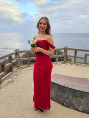 Blue Off The Shoulder Pleats Mermaid Long Formal Prom Dress