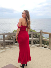 Blue Off The Shoulder Pleats Mermaid Long Formal Prom Dress