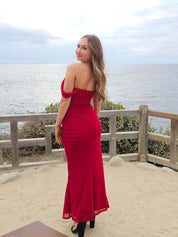 Blue Off The Shoulder Pleats Mermaid Long Formal Prom Dress