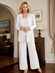 Chiffon Mother of the Bride Pantsuits with Jacket & Sequins