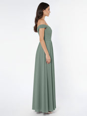 Off the Shoulder Empire Bridesmaid Dress with Slit