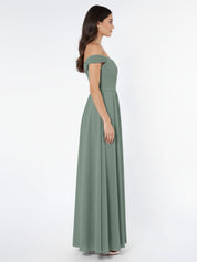 Off the Shoulder Empire Bridesmaid Dress with Slit
