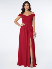 Off the Shoulder Empire Bridesmaid Dress with Slit