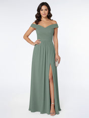 Off the Shoulder Empire Bridesmaid Dress with Slit