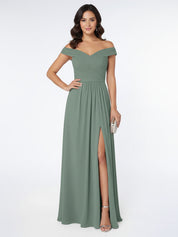Off the Shoulder Empire Bridesmaid Dress with Slit