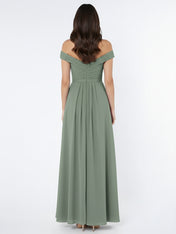Off the Shoulder Empire Bridesmaid Dress with Slit