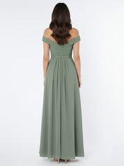 Off the Shoulder Empire Bridesmaid Dress with Slit