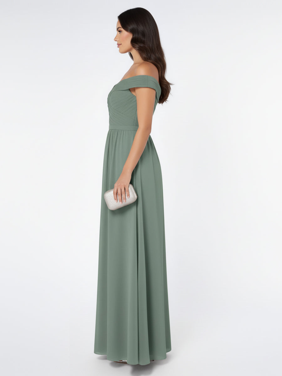 Off the Shoulder Empire Bridesmaid Dress with Slit