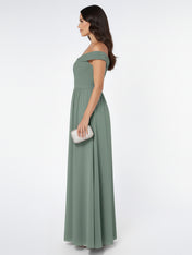 Off the Shoulder Empire Bridesmaid Dress with Slit