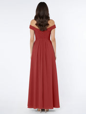 Off the Shoulder Empire Bridesmaid Dress with Slit