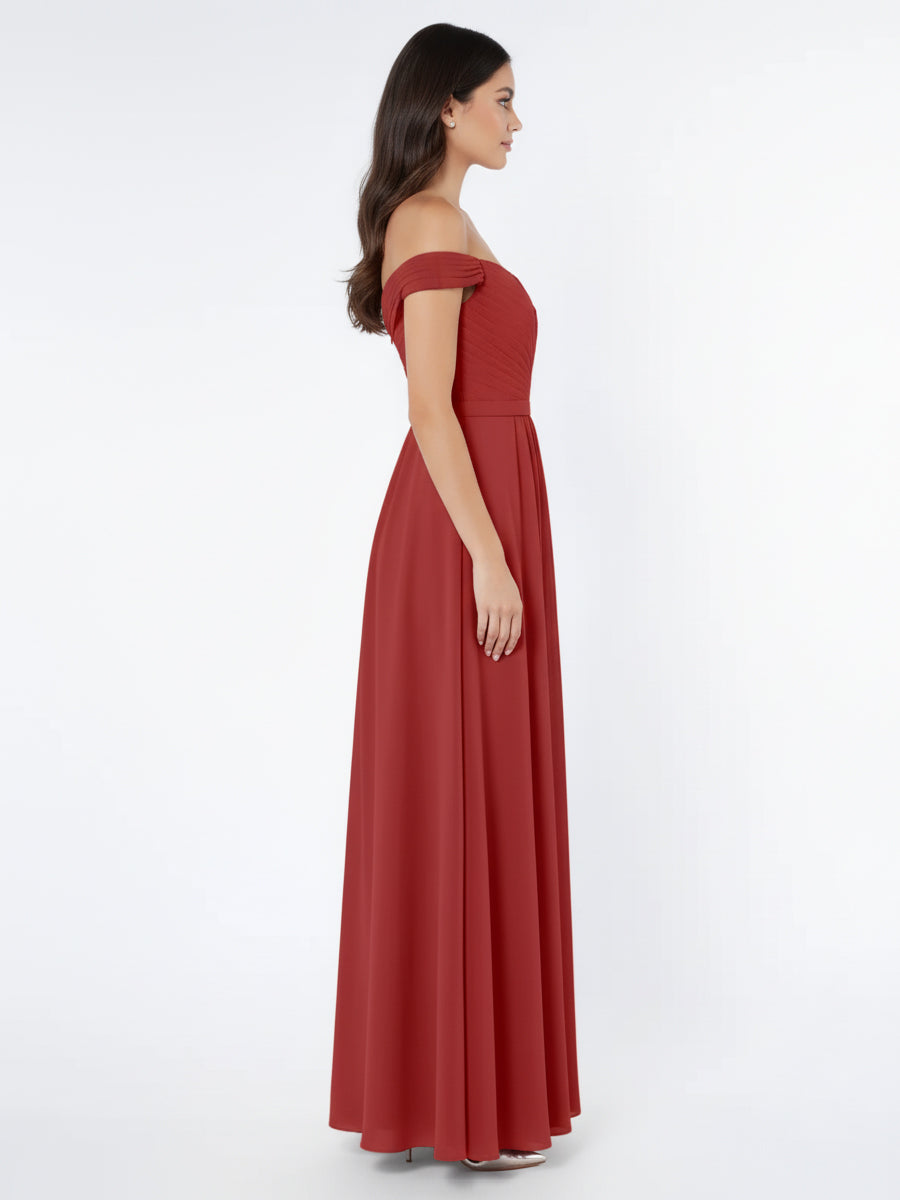 Off the Shoulder Empire Bridesmaid Dress with Slit