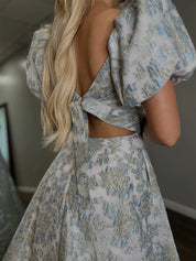 Off the Shoulder Jacquard Satin Long Prom Dress with Slit