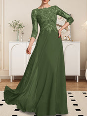 A-line Scoop Floor-Length Lace Chiffon Mother of the Bride Dress With Sequins