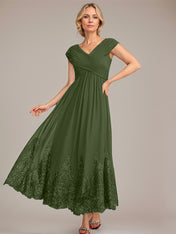 A-line V-Neck Ankle-Length Chiffon Mother of the Bride Dress With Applique Sequins