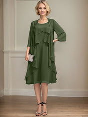 A-line Scoop Knee-Length Chiffon Mother of the Bride Dress With Beading