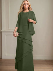 Sheath Scoop Floor-Length Chiffon Mother of the Bride Dress