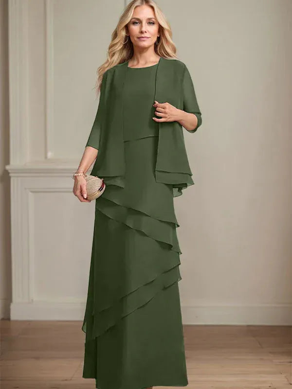 Sheath Scoop Floor-Length Chiffon Mother of the Bride Dress