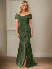 Sheath/Column V-Neck Illusion Floor-Length Lace Chiffon Mother of the Bride Dress With Pleated Sequins