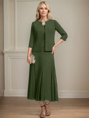 Separates A-line Scoop Tea-Length Chiffon Mother of the Bride Dress With Sequins Beading
