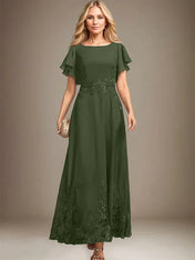 A-line Scoop Ankle-Length Lace Chiffon Mother of the Bride Dress With Sequins