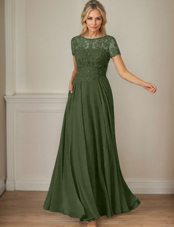 Dark Navy A-Line Boatneck Sequins Chiffon Dress