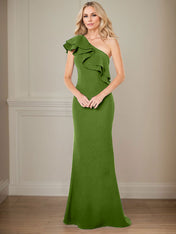 A-line One Shoulder Floor-Length Chiffon Mother of the Bride Dress With Ruffles