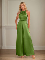 Jumpsuits Halter Floor-Length Satin Wedding Dress