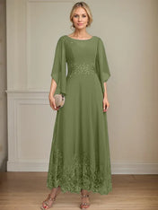 A-line Scoop Illusion Ankle-Length Lace Chiffon Mother of the Bride Dress With Sequins