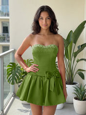 Fuchsia Pearl Corset Short Homecoming Dresses Large Waist Bow Lace Up Back