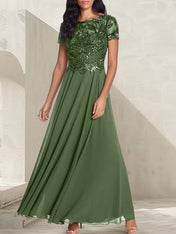 Charcoal Grey A-Line Scoop Long Mother of the Bride Dress With Beadings