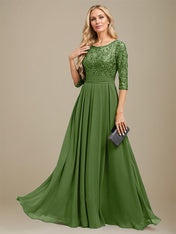 A-Line Scoop Floor-Length Lace Chiffon Mother Of the Bride Dress With Sequins Applique
