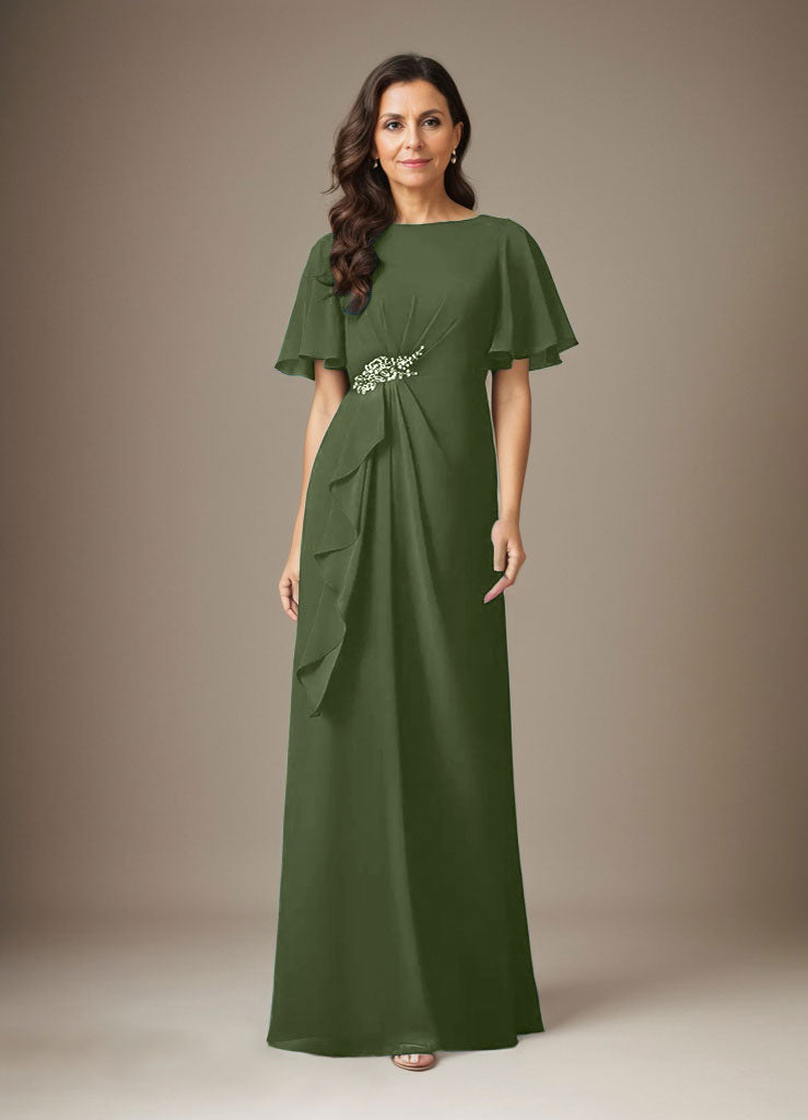 Robe fourreau en mousseline de soie bleu marine foncé avec perles