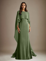 Sheath/Column Boatneck Floor-Length Chiffon Mother of the Bride Dress With Cascading Ruffles