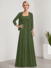 A-line Square Floor-Length Lace Chiffon Mother of the Bride Dress With Sequins
