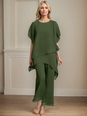 Separates Jumpsuit/Pantsuit Scoop Ankle-Length Chiffon Mother of the Bride Dress